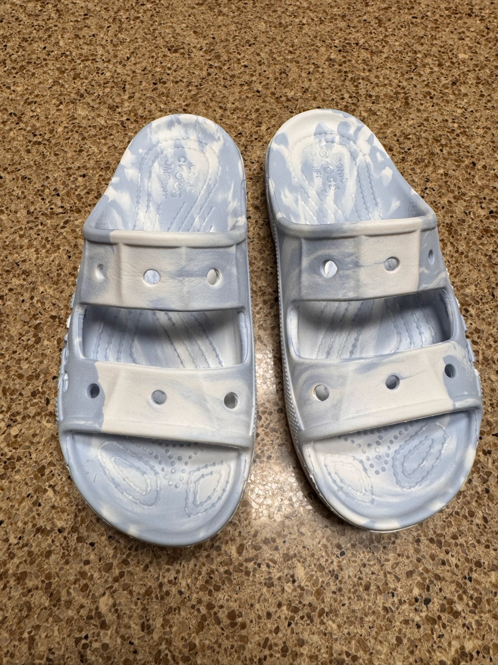 Crocs Light Blue Marble Slide Sandals - Comfortable Casual Footwear